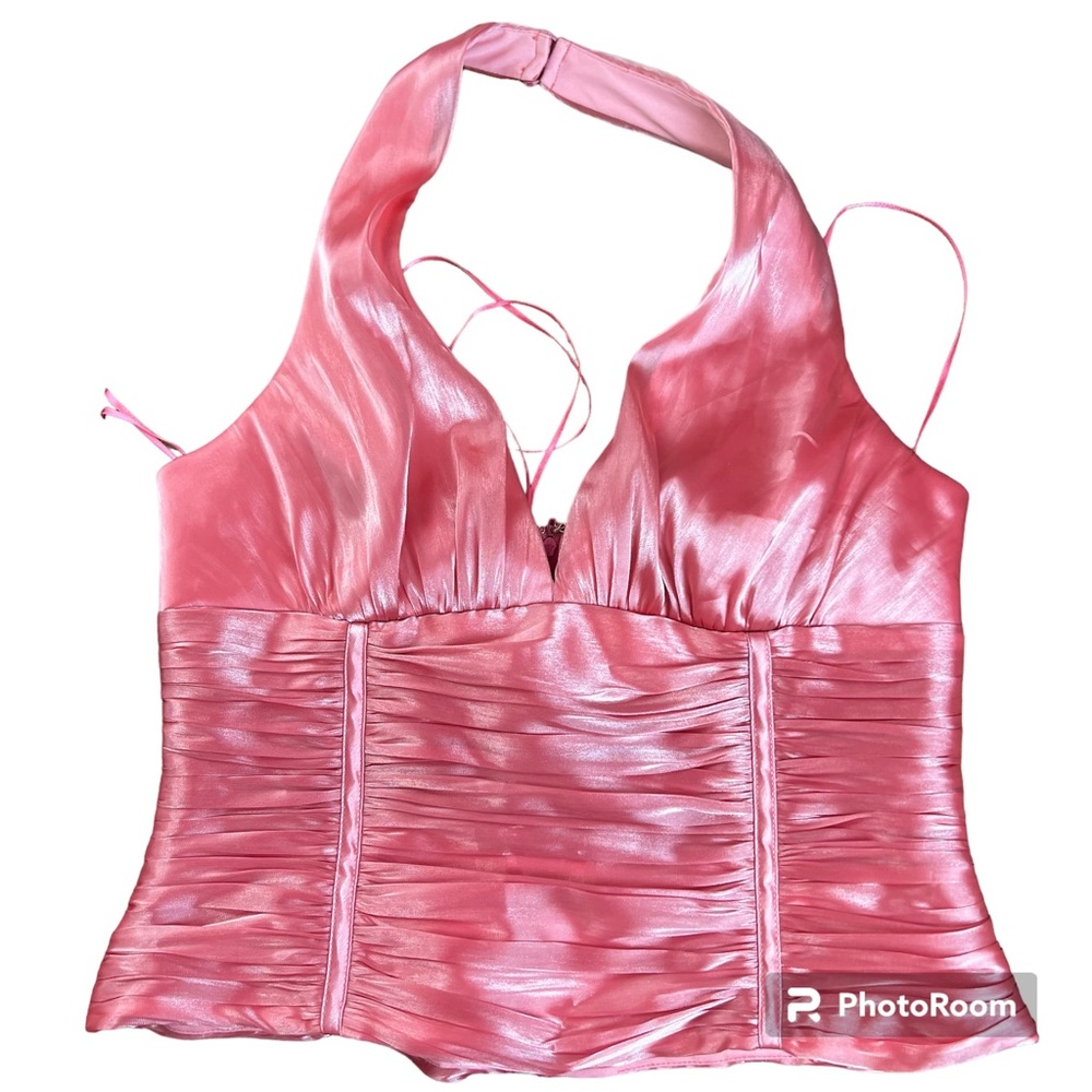 JS Collections Shiny Pink Y2K Style Halter Top, size 10